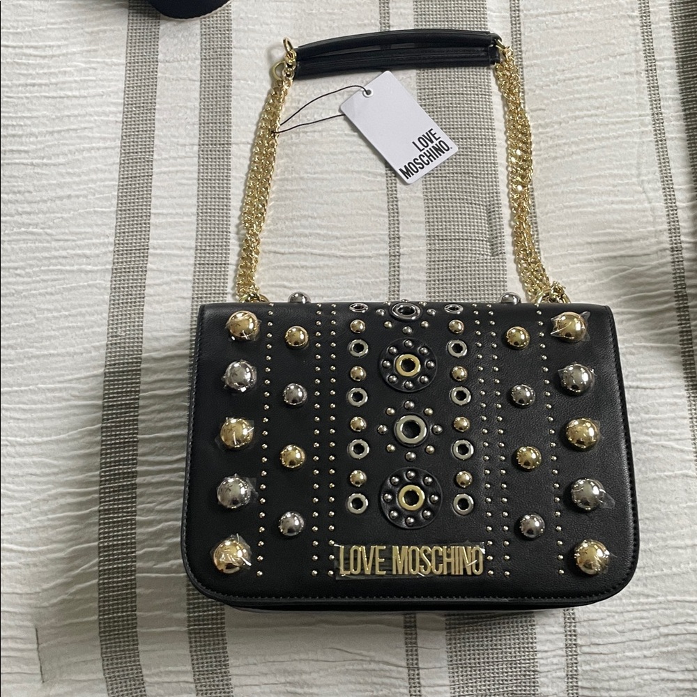 Love Moschino Black Bag with Gold and Silver Accents